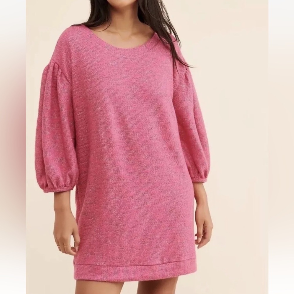 Anthropologie Saturday Sunday Lyla Cozy Tunic Dress Medium Pink Puff Sleeve